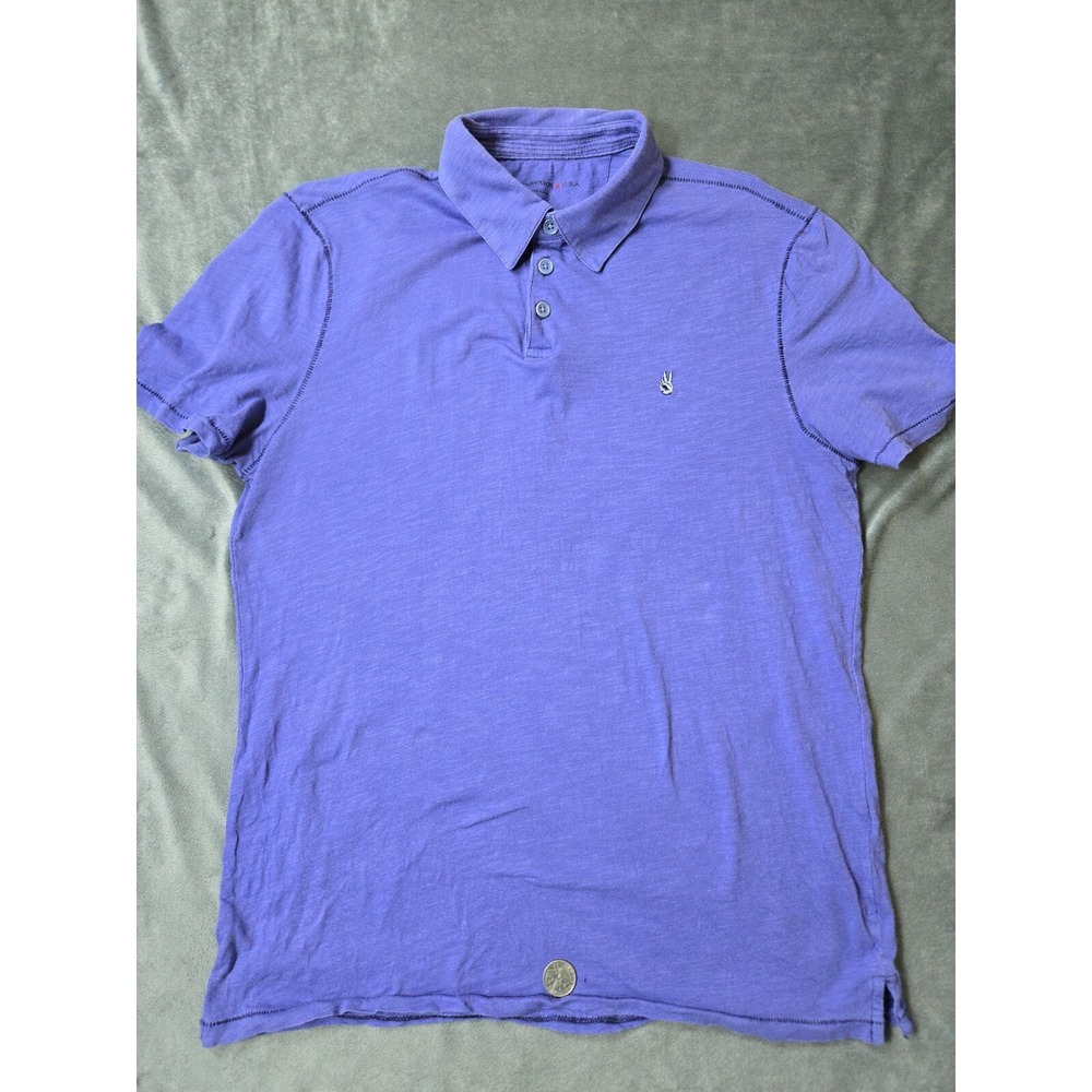 John Varvatos Polo Shirt Mens Large Bodhi Blue Peace‎ Sign Preppy Distressed